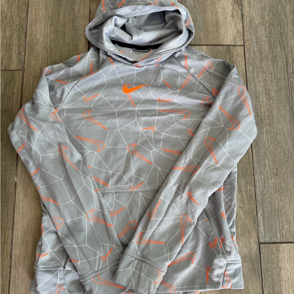 Nike Light Gray Hoodie with Orange Swoosh